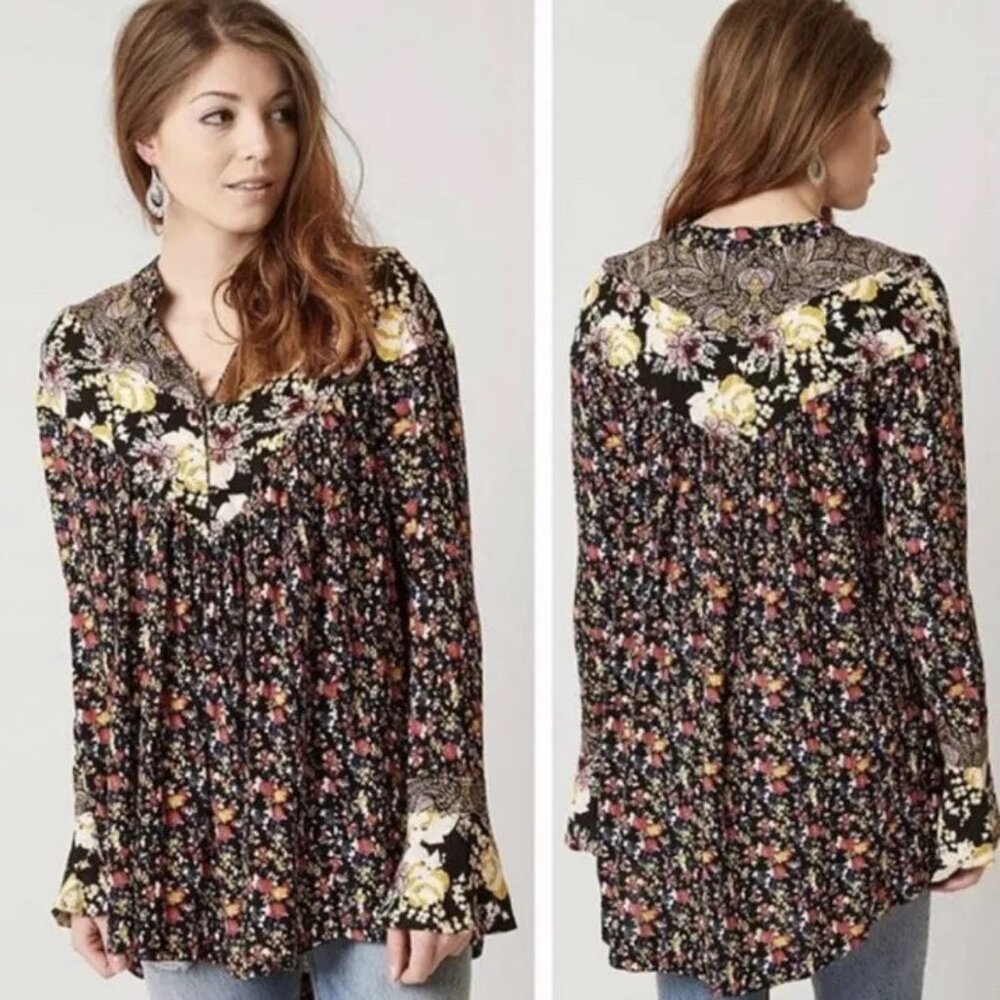 Free People Wildflower Fields Boho Floral Tunic Blouse Dress Women's Small
